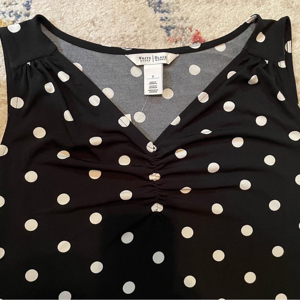 White House Black Market Sleeveless Black with White Polka Dot Dress Small NWT - Picture 4 of 8